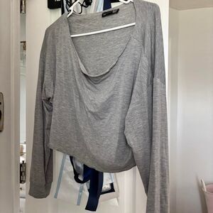 SHEIN Flowy Loose Fitting Medium Long Sleeve Women's Grey Crop-top
